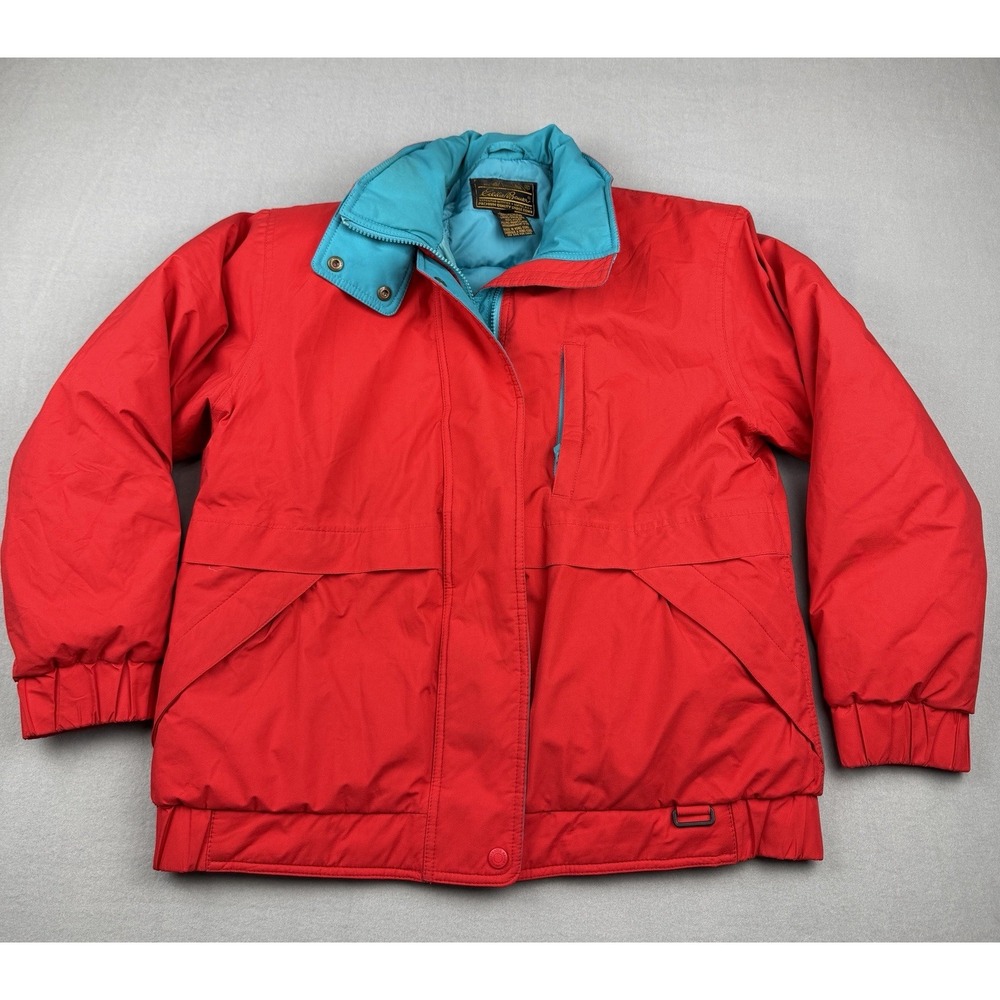 Vtg Eddie Bauer Gore-Tex Ski Jacket Premium Goose Down Mens Medium Red Blue Coat - Picture 1 of 14
